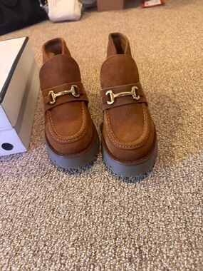 Steve Madden Brown Suede Lug-Sole Horsebit Booties